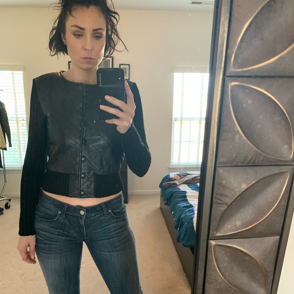 Button front leather sweater by BCBG Max Azria